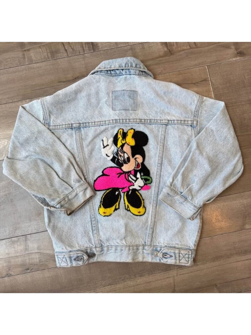 Girls Denim Jacket with Minnie Mouse Embroidery (Size 8–10)